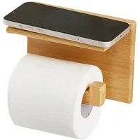 DEKAZIA Toilettenpapierhalter ohne Bohren Klopapierhalter Klorollenhalter WC Rollenhalter (Selbstklebend, Holz, Wand, Toilette), WC Papier Halterung mit Ablage WC Rollenhalter Badezimmer