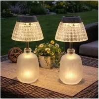 GLOBO LIGHTING Außen-Tischleuchte, Leuchtmittel nicht inklusive, Warmweiß, Solarleuchte Tischlampe Tischleuchte Gartenlampe Akku Glas 2x