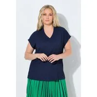 Ulla Popken T-Shirt T-Shirt Oversized Kelchkragen V-Ausschnitt Halbarm