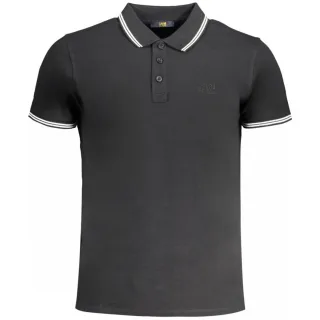 Cavalli Class Polo-Shirt in Schwarz mit weißem Kragen und toned Logo