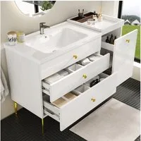 Flieks Waschtisch mit 3 Schubladen und abnehmbarer Aufbewahrungsbox (B120/T47,5/H80 cm, 1-St., bodenstehend Badzimmerschrank Waschplatz mit vergoldeten Metallfüßen), Waschbeckenunterschrank mit Waschbecken Badmöbel in Breite 120 cm