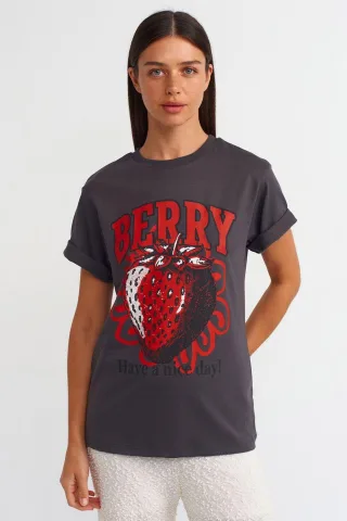 Damen Baumwolle Bedrucktes Rundhals-T-Shirt