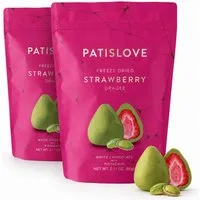 PATISLOVE Schokolade Erdbeer-Dragees mit Pistazie, weißer Überzug, 60 g, 1 x 60 g, mit gefriergetrockneter Erdbeere, mit Pistazie