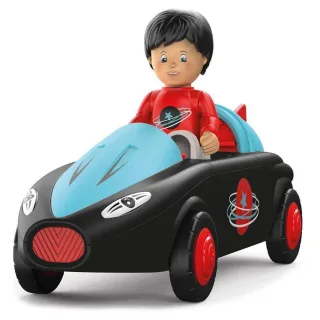 Toddys by siku 0115 Sam Speedy 3-teiliges Spielzeugauto mit Licht und Sound Zusammensteckbar Inkl. beweglicher Spielfigur Hochwertiger Schwungradmotor Schwarz/Türkis Ab 12 Monaten