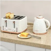 HOMCOM Toaster Wasserkocher Frühstück-Set: 1,7L, 4 Scheiben, 7 Bräunungsstufen, 4 Schlitze, für 4 Scheiben, 2200 W, Auftau-, Aufwärm- und Krümelschublade, Otter-Thermostat, Cremeweiß