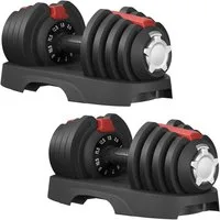 SONGMICS Hantel-Set SONGMICS Kurzhanteln 2er set, verstellbar, 11-in-1, 1,5 kg bis 12,5 kg, mit Ständer, schwarz-rot