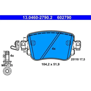 ATE Bremsbel?ge hinten Audi A1 A3 Seat Leon Skoda VW Caddy