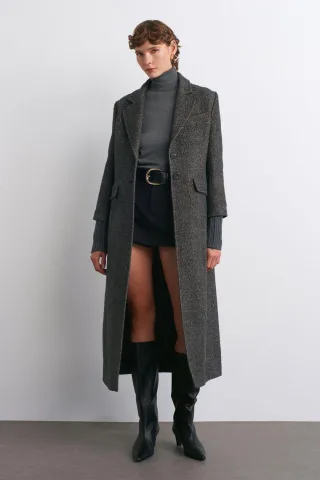 Strukturierten Tweed Langmantel