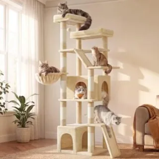 FEANDREA Kratzbaum groß, 184,5cm hoch, für Große Katzen,Mehrkatzenhaushalt beige