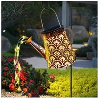 LQWELL LED Solarleuchte Solar Gießkanne mit Wasserfall Lichterkette Lampe, Jahrgang Solar Lanterne Garten Lampe, Warmweiß, für Hof, Path Rasen, Wege, Terrasse, Yard Deko