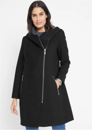 bonprix Longjacke mit schrägem Reißverschluss, schwarz, Gr.36, Longjacke mit schrägem Reißverschluss