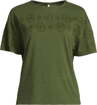 Flammgarn-Shirt mit Stickereien für Damen, Damen, size: regular, Blau, Baumwolle, by Lands' End