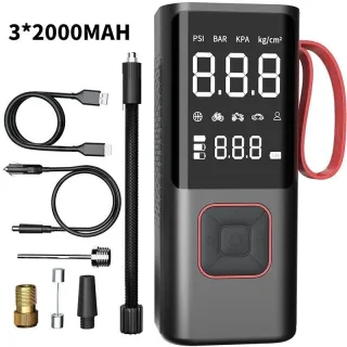 80W Portable Electric Air Pump Power Bank 2000mAh x 3 Cordless Car Air Pump For Car Tires Bicycles with LED Emergency Li