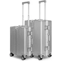 WINLIFE Trolley WINLIFE®Größe M, L, XL Reisekoffer Alu-Rahmen ABS & TSA Schloss Silber, 4 Doppelrollen Rollen, ABS+PC-Hartschale, TSA-Schloss, 360°-Doppelrollen