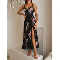 Elegant Love Maxikleid Sexy Satin-Schlafanzug – Langes Negligé Spitzenbesatz