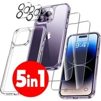 MSM Handyhülle 5in1 Hülle für iPhone 14 Pro Max 2X Schutzglas 2X Kamera Glas