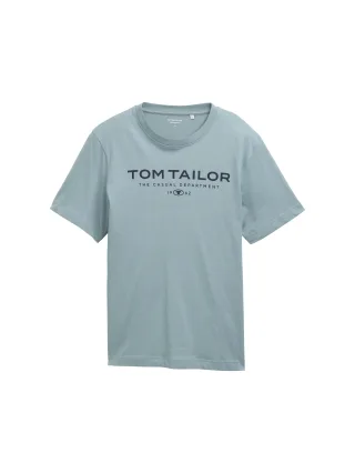 Tom Tailor - T-Shirt aus Baumwolle mit Logo-Print grey mint - Gr. - XXL