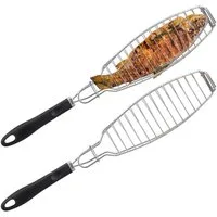 relaxdays Grillguthalter Fischbräter 2er Set, Edelstahl