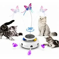 ibettertec Tier-Intelligenzspielzeug Katzenspielzeug,Elektrisch Automatischer Spielzeug Drei-in-Eins, Set (7-tlg),3 Modi,Whack-A-Mole,Fluttering Butterfly,Kugelbahn-Spiel Berührungsaktivierung,USB wiederaufladbar,weiß,Geschenkset
