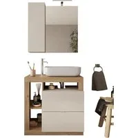 welltime Badmöbel-Set Hamburg, Badezimmerset 2tlg. Breite 79 cm, Badmöbel, Waschtisch inkl., (Spar-Set, 2-St), Waschbecken, Spiegelschrank mit LED Aufbauleuchte, Soft-Close-Funktion