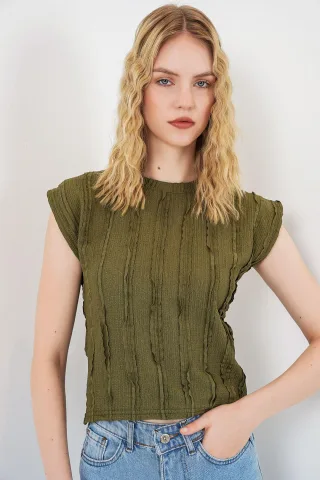 Strukturierte Ripp-Optik Pull-On Bluse