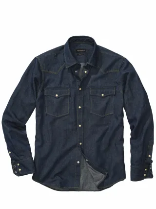 Mey & Edlich Herren Rohes Westernhemd Blau 65 % Baumwolle, 35 % Leinen