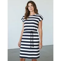 modAS Shirtkleid 46615 Damen Kurzarm-Kleid mit Blockstreifen - Streifenkleid mit Kordelband