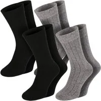 Chili Lifestyle Norwegersocken MERINO Wollsocken dicke Wintersocken in grau und schwarz Damen Herren (Multipack, 4-Paar, 2 Farbdesigns) Weichbund ohne Gummidruck, super soft, extra warm