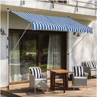 Outsunny Markise mit Handkurbel, Höhenverstellbar, Sonnenschutz (Klemmmarkise, 1-St., Gelenkarmmarkise) für Garten, Balkon, Blau+Weiß