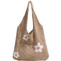 Zaewry Schultertasche Gestrickte Schultertasche mit Blumenmuster, gehäkelte Tote Bag, Strandtasche, geflochtene Schultertasche, Einkaufstasche
