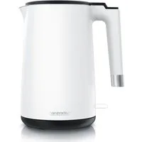 Arendo Wasserkocher aus Edelstahl, 360° Controller, Doppelwand-Design, weiß matt, 1,5 l, 2000 W, Teekocher, Überhitzungs- und Trockengehschutz, BPA-frei