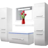 Homeline Badmöbel-Set Badmöbel Set Weiß Hochglanz lackiert LED System tauschsystem, (Komplette Set ohne wasch dich Armatur und Ablaufgarnitur, 5-St., Set Angebot), Hochglanz lackiert tauschsystem inklusiv LED
