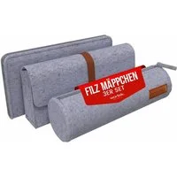wortek Federmäppchen Filz Federmäppchen, 3fach, 1x Federmappe Mäppchen, 1x Schlampermäppche, (Set, 3-teilig), Filztaschen Etui Mäppchen für Schule & Büro
