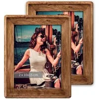 matches21 HOME & HOBBY Bilderrahmen Holz Bilderrahmen Landhausstil 15x20 cm braun zum Stellen, Hängen, (2 St), DIN A6 (10x15 cm) Wand-Deko Fotorahmen