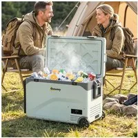 Outsunny Kühlbox mit Bluetooth, LED, Rolle, Kühlfunktion, Griff, Handyhalter, 42 l, für Auto LKW Reisen Grün