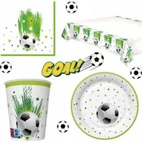 Festivalartikel Pappteller Geburtstagsset mit Fußballmotiv: Becher, Servietten, Teller