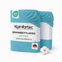 Komfortec Spannbettlaken Jersey Spannbettuch, 90x200, 140x200, 160x200, 180x200 oder 200x200 cm, 100% Baumwolle (135 g/m), Gummizug: Rundum, (2 Stück), OEKO-TEX® Standard 100 Zertifisiert, für Matratzen bis 25 cm Höhe