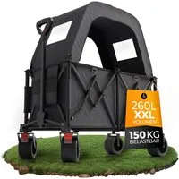 BigDean Bollerwagen XXL Bollerwagen faltbar mit Dach 260L 150kg belastbar robuster (1-tlg)