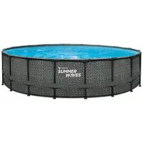 SUMMER WAVES Pool Frame Pool (Komplettset, 5-tlg., Filterpumpe, Einstiegsleiter, Plane, Reinigungs- & Repairkit), Ø 549x132 cm Rattanoptik grau rund