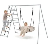 HyperMotion Einzelschaukel HyperMotion XL Spielturm Garten 3in1 Nestschaukel Klettergerüst