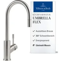 Villeroy & Boch Küchenarmatur Umbrella Flex ausziehbare Handbrause, 360° Schwenkbereich, Edelstahl massiv
