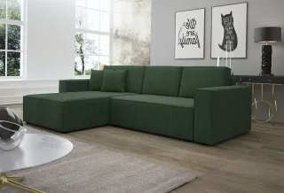 Ecksofa Schlafsofa Sofa CONOR Stoff Dunkelgrün Ottomane Links