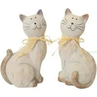 Macosa Home Dekofigur Katze Creme Champagner Keramik 20 cm Figur Dekokatze (2 St., moderne Dekoration & Geschenkidee), Tierfigur Wohnaccessoire für Regal, Tisch, Sideboard
