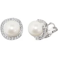 LÖB Paar Ohrclips 750er Weißgold Vergoldet Ohrclips Perlen Ohrringe Zirkonia Clips Weiß (Geschenke für Frauen Damen Beste Freundin Mutter Mama Ehefrau Oma sie zum Geburtstag Schmuck Sommer), 18 Karat Damen Perlenohrringe Ohne Ohrloch Rund Brautschmuc