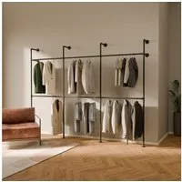 pamo. design Kleiderständer KIM DOUBLE Industrial Kleiderstange zur Wandmontage, (Set, 1), Offener Kleiderschrank / Garderobe aus schwarzen Wasserrohren