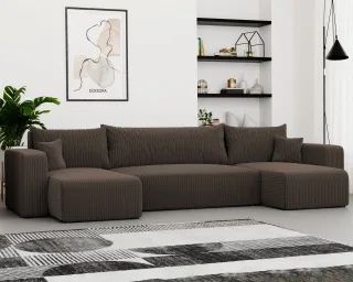 Wohnlandschaft mit Schlaffunktion Schlafsofa LUNA in Stoff Poso Dunkelbraun