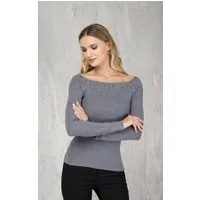 Passioni Carmenpullover Pullover mit U-Boot-Ausschnitt und Strassdetails Off-Shoulder