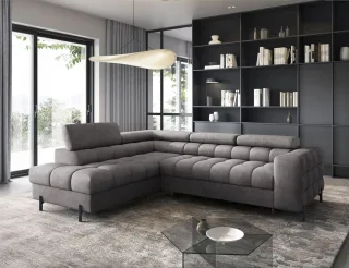 Ecksofa mit Schlaffunktion Sofa AMARA Stoff Whisper Grau Ottomane Links