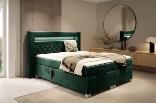 Boxspringbett Elektrisch Bett ARMANDO 200x200cm in Stoff Fresh Flaschengrün