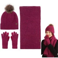 Mutig Mütze & Schal Mütze Schal Handschuh 3-Set,Gestrickte Touchscreen-Handschuhe (Winter Weich Warm,Warmes Strick-Set mit Futter,Damen Unisex, Hergestellt aus weichen Wolle,Winter Geschenk-Mehrfarbig) Geschenk zu Weihnachten, Erntedank oder Neujahr